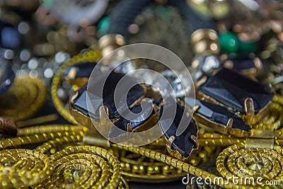 Detailed view of various women Jewelry and props Stock Photo
