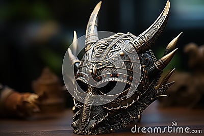 Intricate Warrior Mask with Bokeh Detailing. AI generation Stock Photo