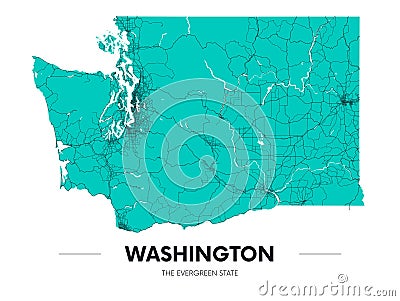 Detailed Washington state map, highly detailed territory and road plan, vector illustration Vector Illustration