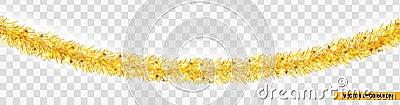 Detailed wide golden christmas garland. Xmas tinsel border . Vector decoration for holiday design, website Vector Illustration