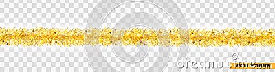 Detailed wide golden christmas garland. Xmas tinsel border . Vector decoration for holiday design, website Vector Illustration