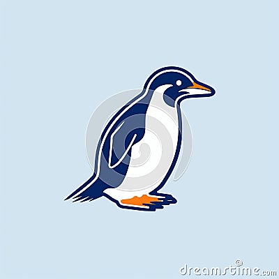 Detailed Wildlife Penguin Logo On Blue Background Cartoon Illustration