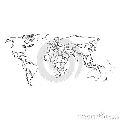 Detailed world map and borders Vector Illustration