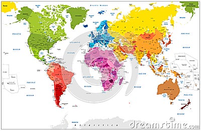 Detailed World Map spot colored illustration Vector Illustration