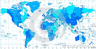 Detailed World map standard time zones Vector Illustration