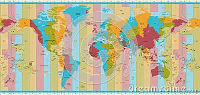 Detailed World map standard time zones Vector Illustration