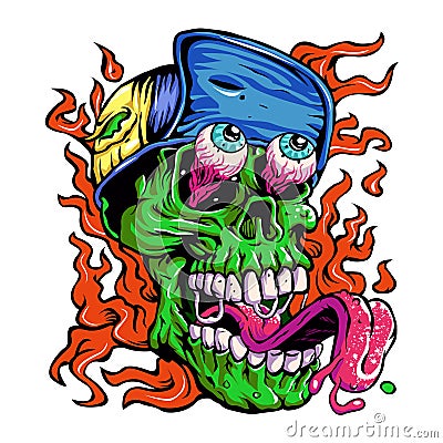 Detailed Zombie wearing hat Head Illustration Vector Illustration