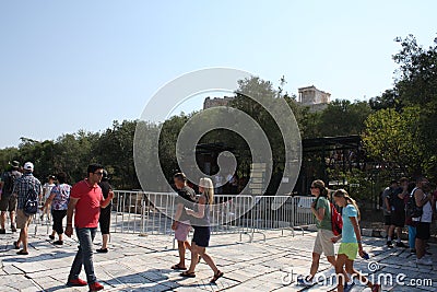 Details of Ancient Odeon of Herodes Atticus in Athens, Greece on Acropolis hill Editorial Stock Photo