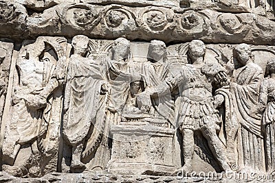 Details of Arch of Galerius in Thessaloniki, Greece depicting ph Stock Photo