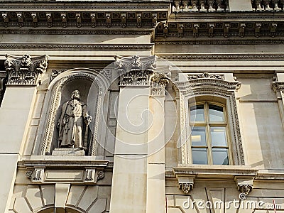 Details of an architectural sculpture of an ancient building in London England Editorial Stock Photo