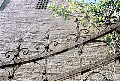 Old wrought iron gates with decor detail to the courtyard of the old town house. Details of the architecture of the old city of Stock Photo