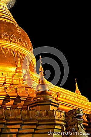 Part of the of the Maha Wizaya Pagoda at Night Editorial Stock Photo