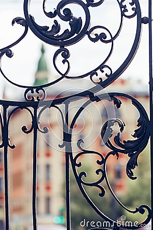 Details of a black vintage forged gates Stock Photo