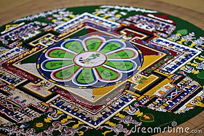 Details of colourful sand Mandala. Stock Photo