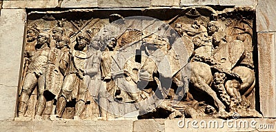Details Constantine Arch Roman Soldiers Rome Stock Photo