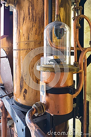 Details of copper tools used to distil schnapps. Stock Photo
