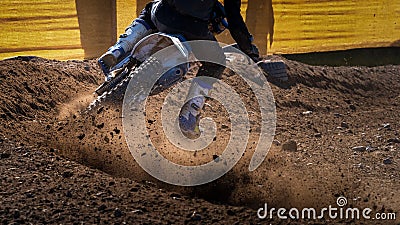 Details of debris in a motocross race, Close-up of motocross wheel Stock Photo