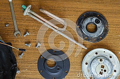 Details of a disassembled water heater Stock Photo