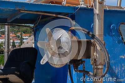 Details of the fishing ship. Fishing boat in the sea Stock Photo