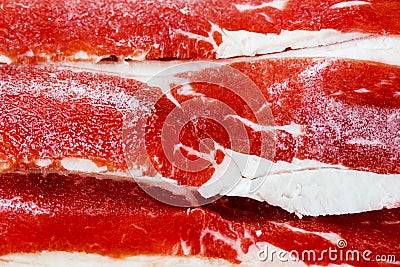 Details of frozen raw beef slice Stock Photo