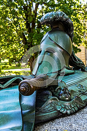 Details of the gravemonument of Augustin EhrensvÃ¤rd, military officer and creator of the Suomenlinna Sveaborg fortress. The Editorial Stock Photo