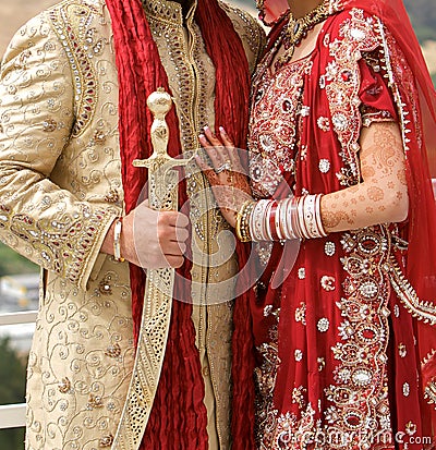 Details of groom`s and bride`s wear at the punjabi wedding, Stock Photo