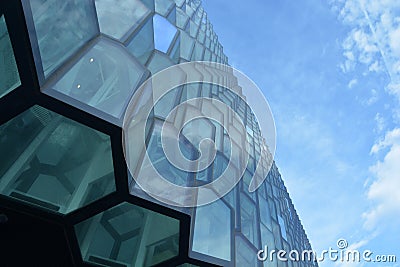 Details of the hexagonal glass windows of icelandic concert hall Editorial Stock Photo