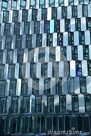 Details of the hexagonal glass windows of icelandic concert hall Editorial Stock Photo