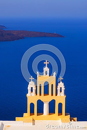 Details of Imerovigli village architecture overlooking the Santorini caldera Stock Photo