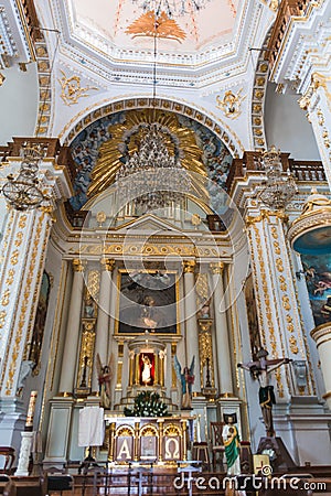 Details inside the Church of the Cerro de los Magueyes in Metepec Editorial Stock Photo