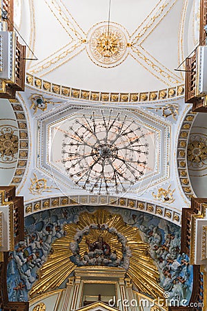 Details inside the Church of the Cerro de los Magueyes in Metepec Editorial Stock Photo