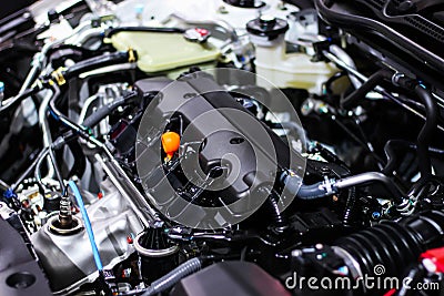 Details inside of a private car engine. Select focus Stock Photo
