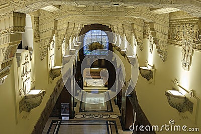 Ornate ceiling in the foyer of the Marine Building Editorial Stock Photo