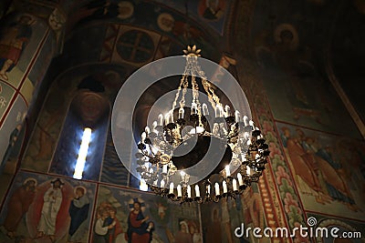 Details of iron chandelier in Georgian Orthodox church Stock Photo