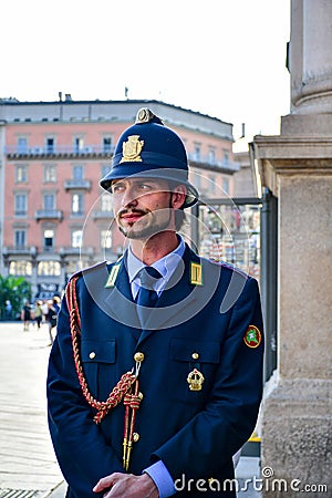 Details of Italy . Handsome italian policeman Editorial Stock Photo