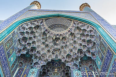 Details of Iwan of the entrance gate of Shah Mosque or Imam mosque. Isfahan, Iran Editorial Stock Photo