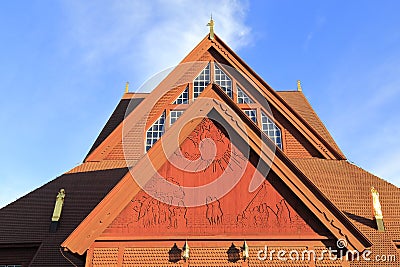 Details of Kiruna Church in Summer with blue Sky, Northern Sweden Stock Photo