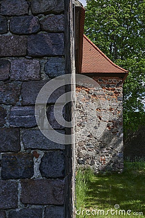 Details of the masonry of a medieval village church in the state of Brandenburg, Germany. Stock Photo