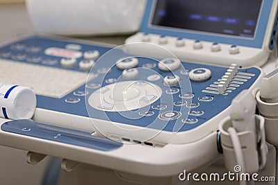 Details of a modern ultrasound machine inside a medic office Stock Photo