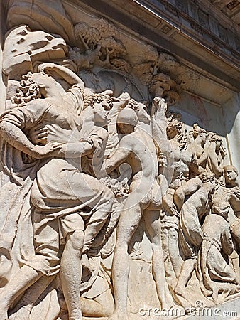 Details on the monument to Giovanni delle Bande Nere, Florence, Tuscany, Italy Editorial Stock Photo