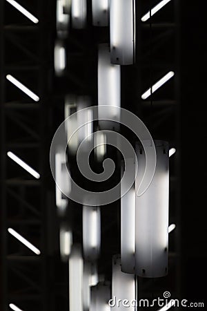 Details of neon white lights in underground Salina Turda salt mine Stock Photo