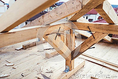 Details of new construction site - roof building with timber Stock Photo