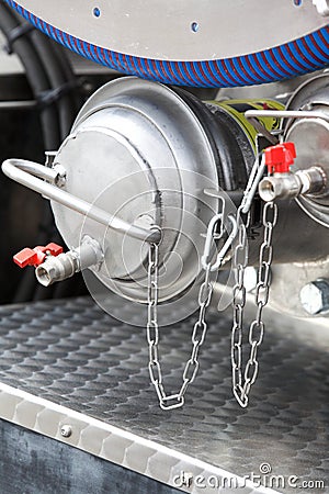 Details of new sewage truck equipment, industry valves Stock Photo