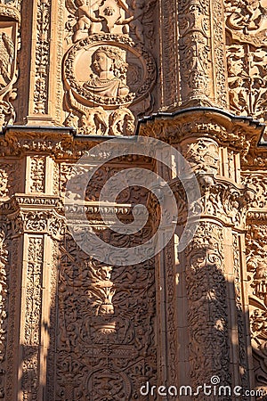 Details of Old University of Salamanca Plateresque Facade - Salamanca, Spain Editorial Stock Photo