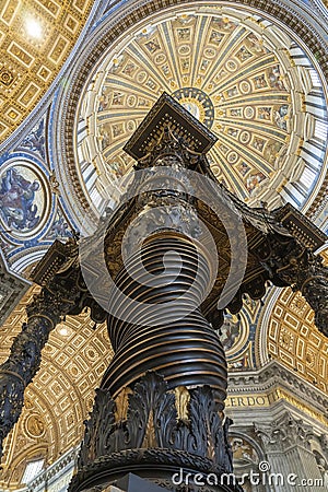 Details of one of the four pillars of the tomb of Saint Peter in the Basilica of Saint Peter in Rome Editorial Stock Photo