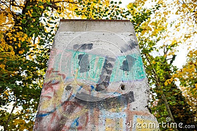 Details of a piece of concrete from the Berlin wall on display in Bucharest, as a symbol of anti communist revolutions in Europe Editorial Stock Photo