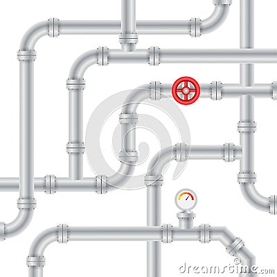 Details pipes different types collection of water tube industry gas valve construction Vector Illustration