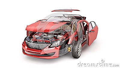 Details of the red car on a white background 3D render Stock Photo