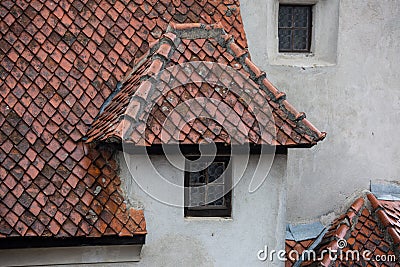 Details of red tiled roofs of medieval Brasov town in Transylvania, Romania. Europe Stock Photo