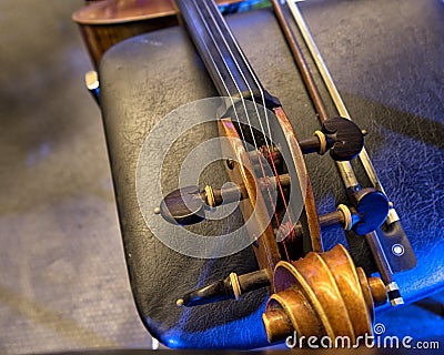 Violin on stage before a symphonic classical concert Stock Photo